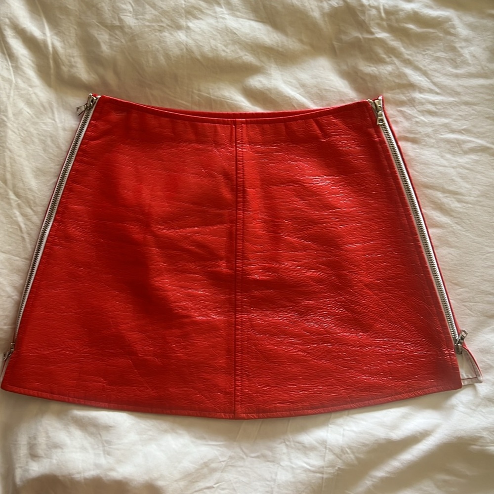 Courreges Paris Red Orange Zip Mini Skirt 36